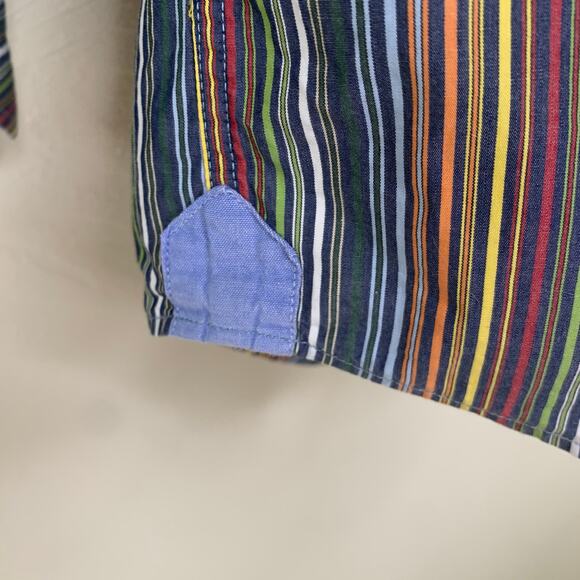 True Measure Striped Cotton Button Up Shirt Rainbow Sz Medium - Picture 7 of 7